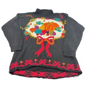Vintage Colter Bay Black Knit thanksgiving Christmas Sweater Wreath bow sz Large